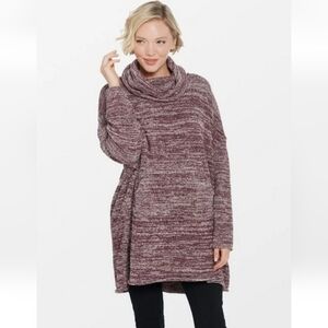 Barefoot Dreams CozyChic Funnel Neck   Pullover O/S Lounge Heathered Burgundy